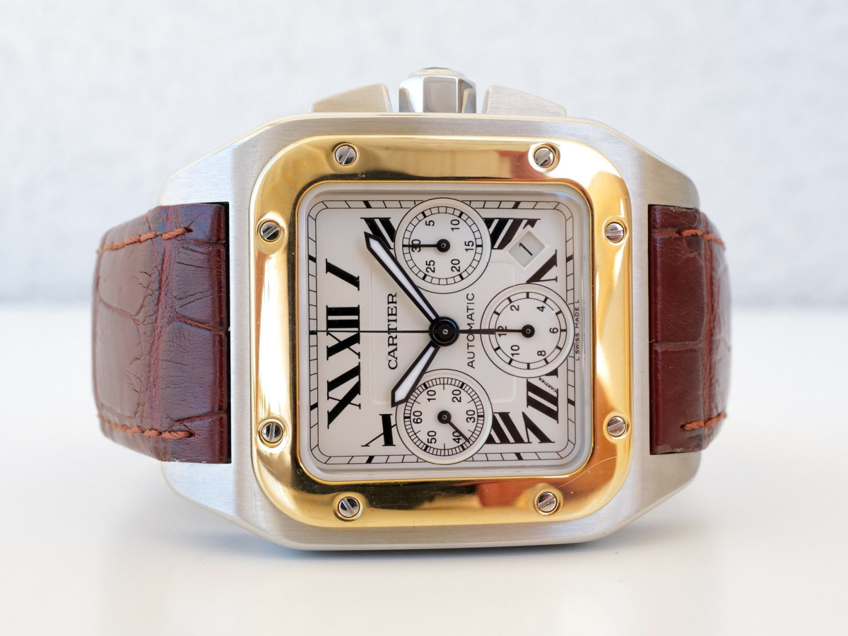 Швейцарские часы Cartier Santos 100 XL Chronograph Steel 18K Yellow Gold 42