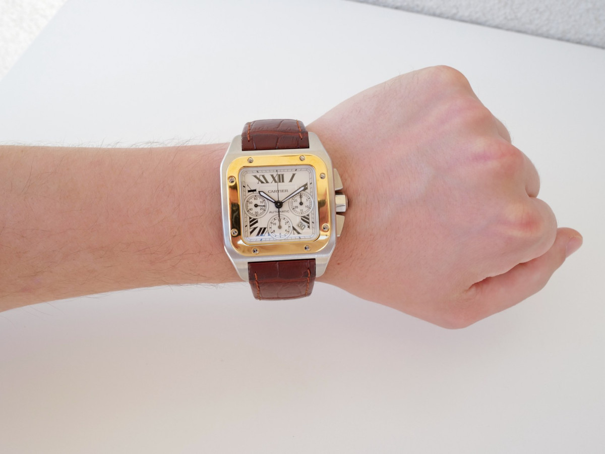 Швейцарские часы Cartier Santos 100 XL Chronograph Steel 18K Yellow Gold 42