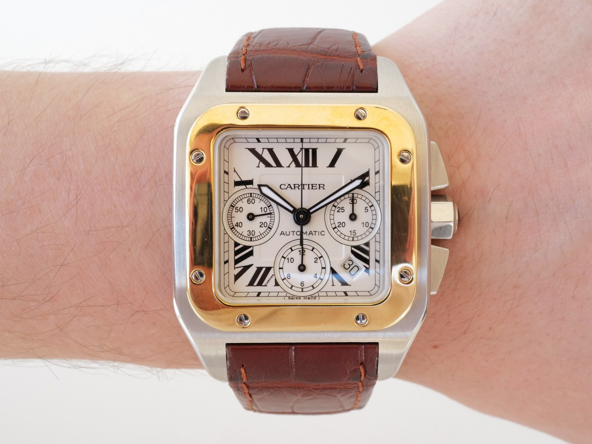 Швейцарские часы Cartier Santos 100 XL Chronograph Steel 18K Yellow Gold 42