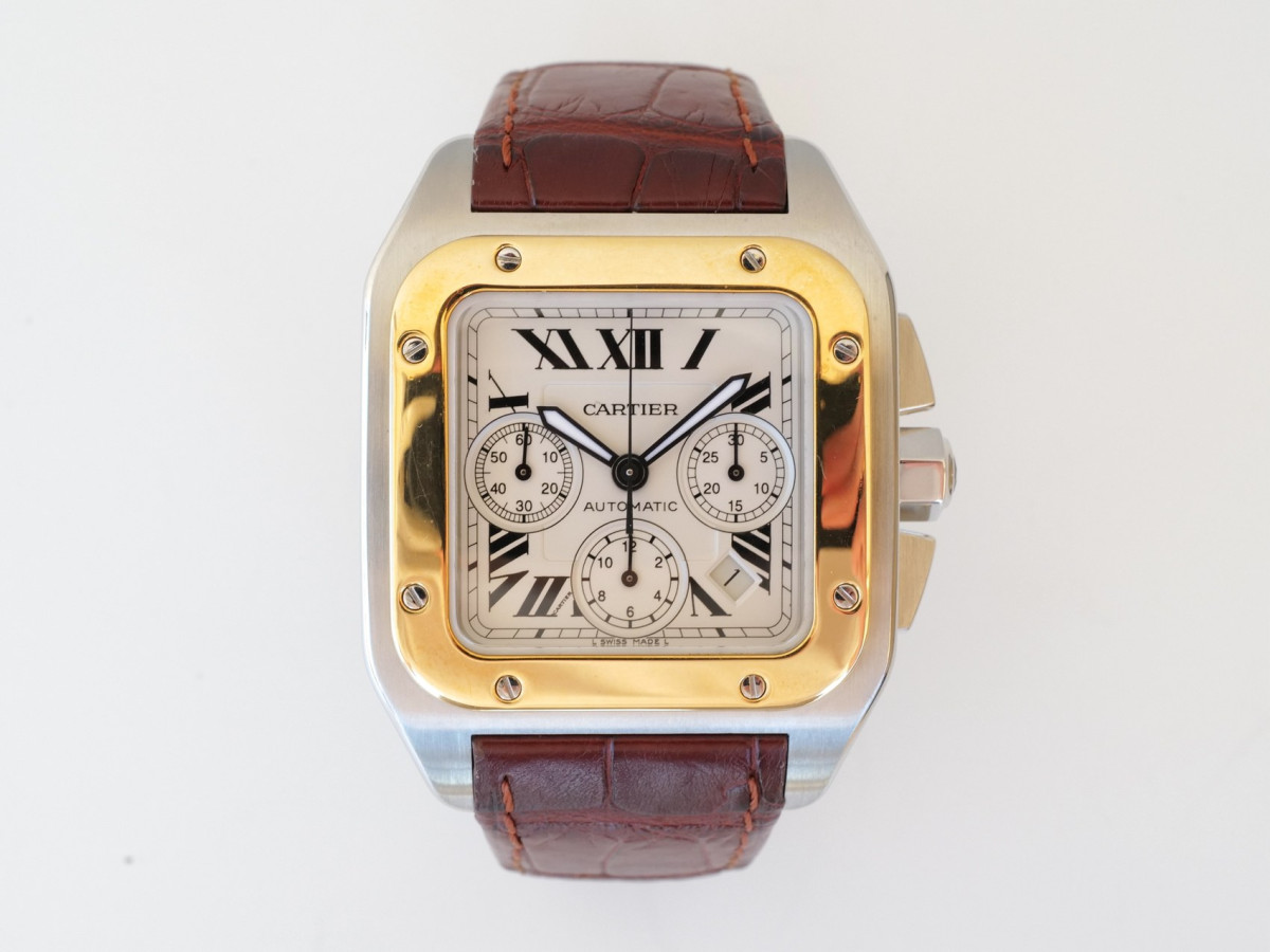 Швейцарские часы Cartier Santos 100 XL Chronograph Steel 18K Yellow Gold 42