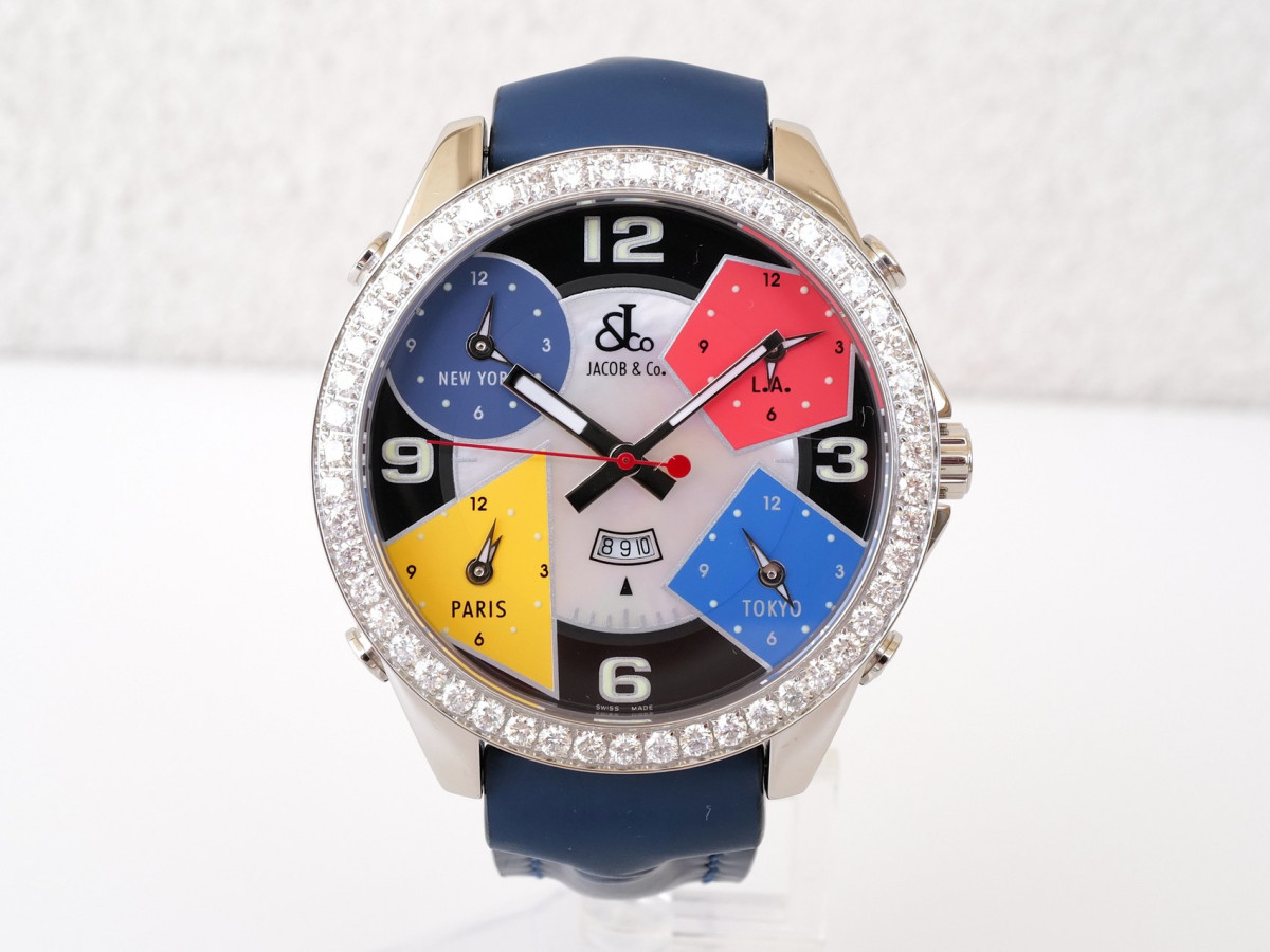 Швейцарские часы Jacob & Co. Five Time Zone 3.25ct Diamond MOP Dial 47
