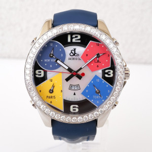 Швейцарський годинник Jacob & Co. Five Time Zone 3.25ct Diamond MOP Dial 47