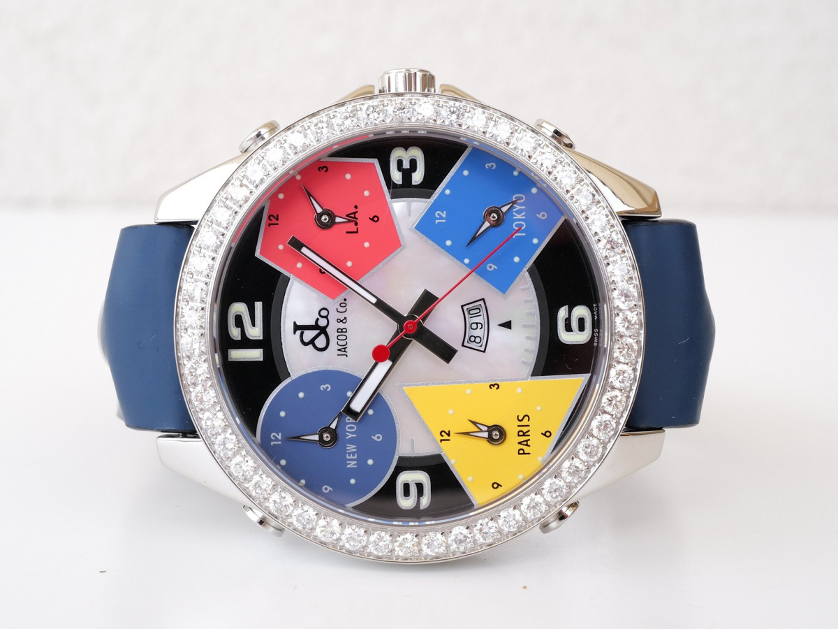 Швейцарские часы Jacob & Co. Five Time Zone 3.25ct Diamond MOP Dial 47