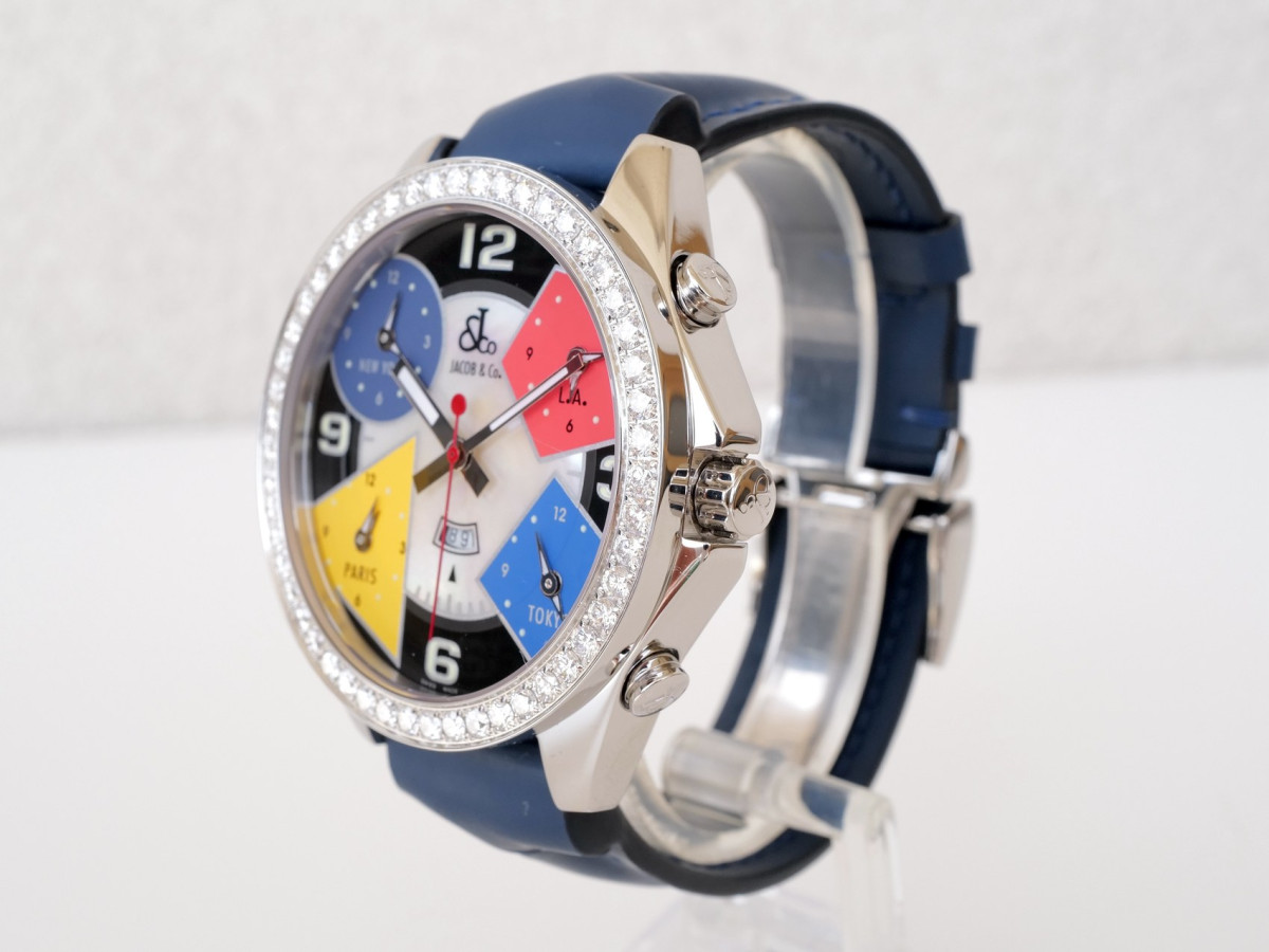 Швейцарские часы Jacob & Co. Five Time Zone 3.25ct Diamond MOP Dial 47