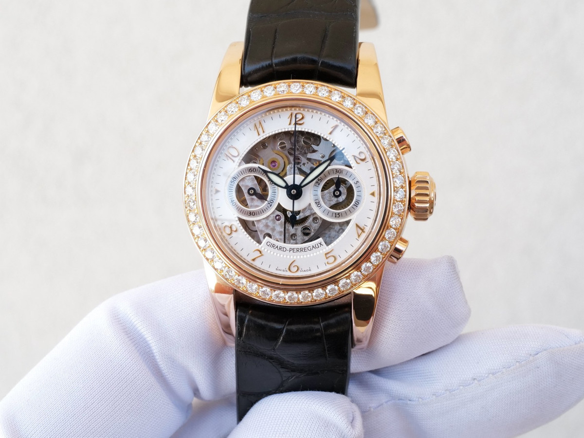 Швейцарские часы Girard-Perregaux 1966 Automatic Skeleton Chronograph 18K Rose Gold Diamonds