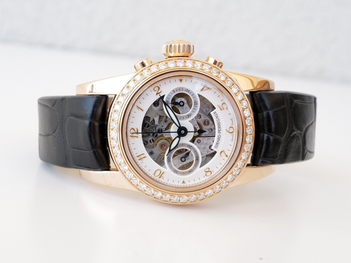 Швейцарские часы Girard-Perregaux 1966 Automatic Skeleton Chronograph 18K Rose Gold Diamonds