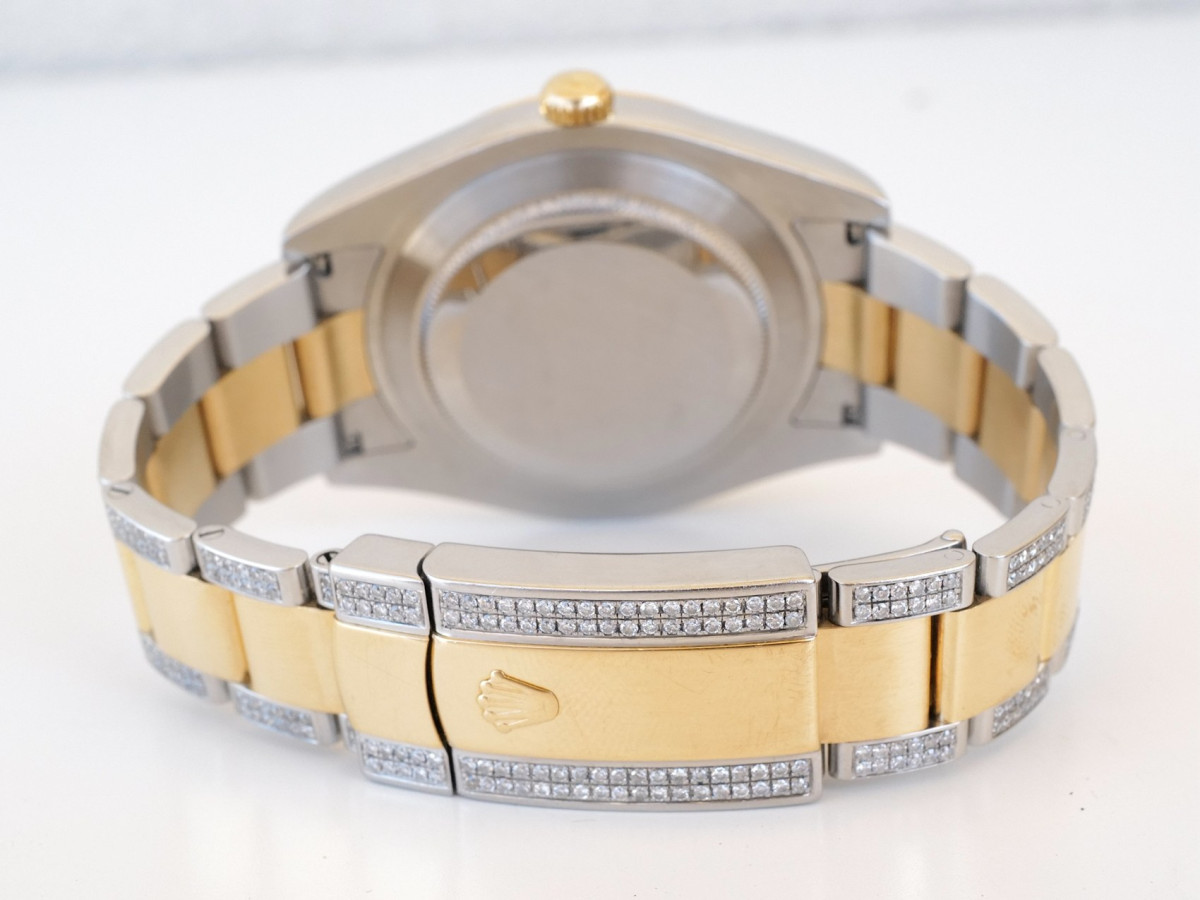 Swiss watch Rolex Datejust II Iced Out Diamonds Oyster 18K Yellow Gold Steel Black Roman Dial