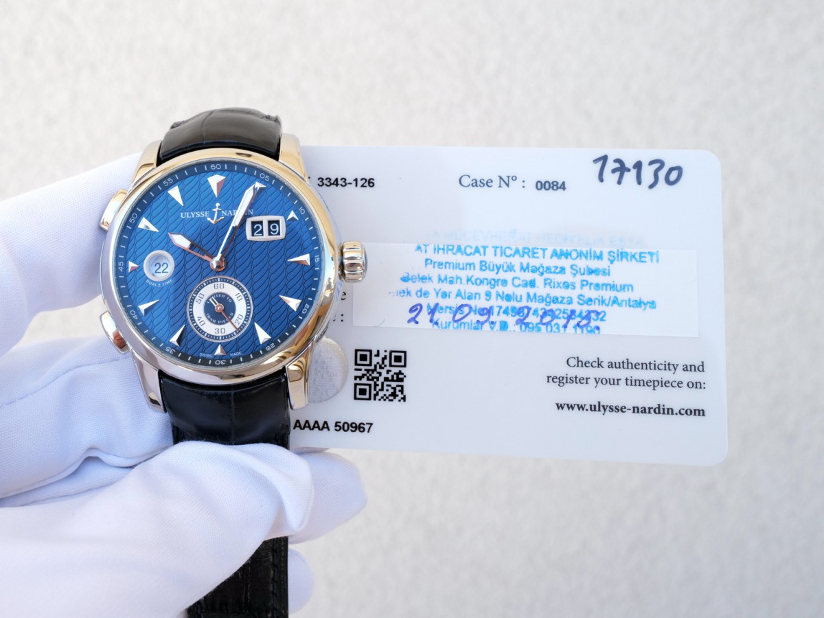 Швейцарские часы Ulysse Nardin Classic Dual Time GMT Blue Dial Limited Edition