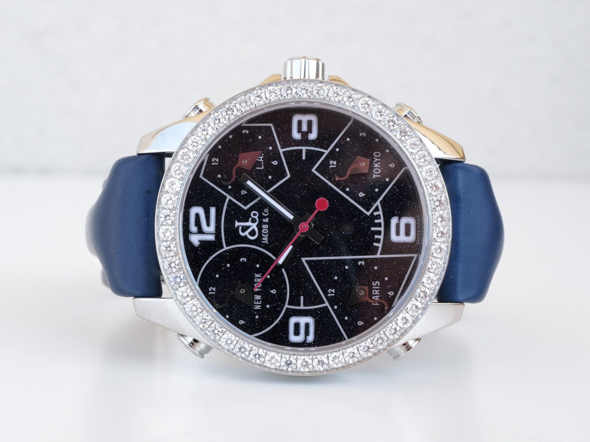 Швейцарские часы Jacob & Co Five Time Zone Diamonds 2ct Black Starry Night Dial 40