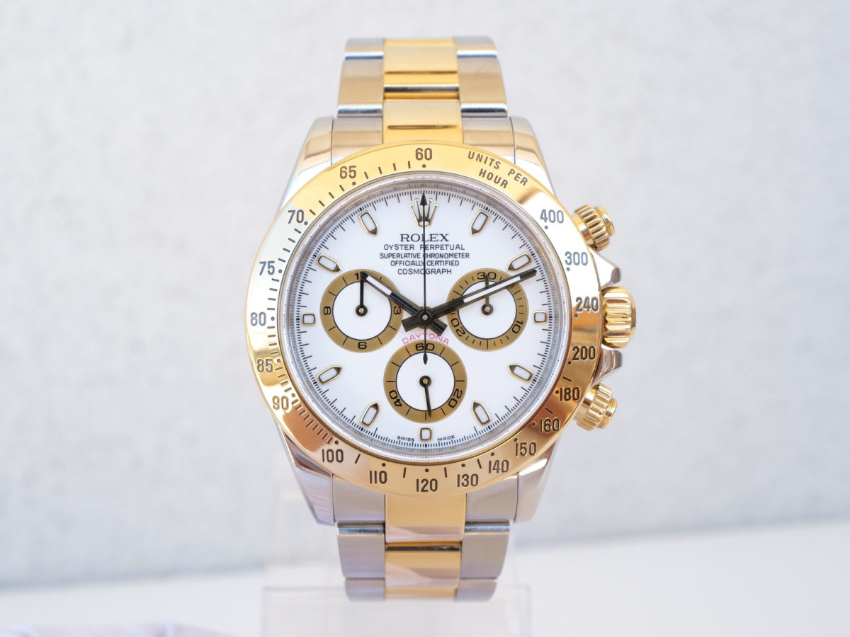 Швейцарський годинник Rolex Cosmograph Daytona 18K Yellow Gold Steel White Dial 40