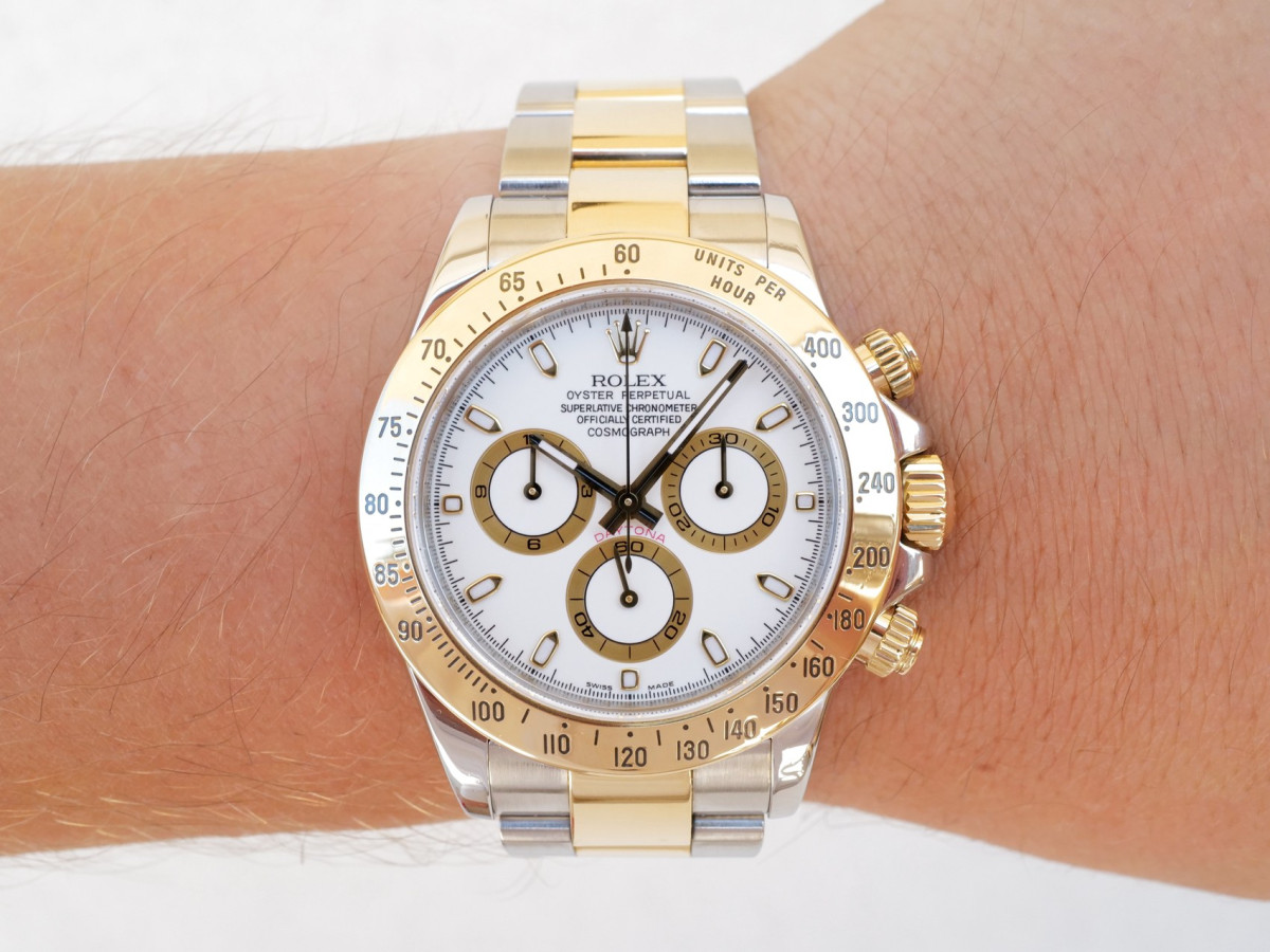 Швейцарський годинник Rolex Cosmograph Daytona 18K Yellow Gold Steel White Dial 40