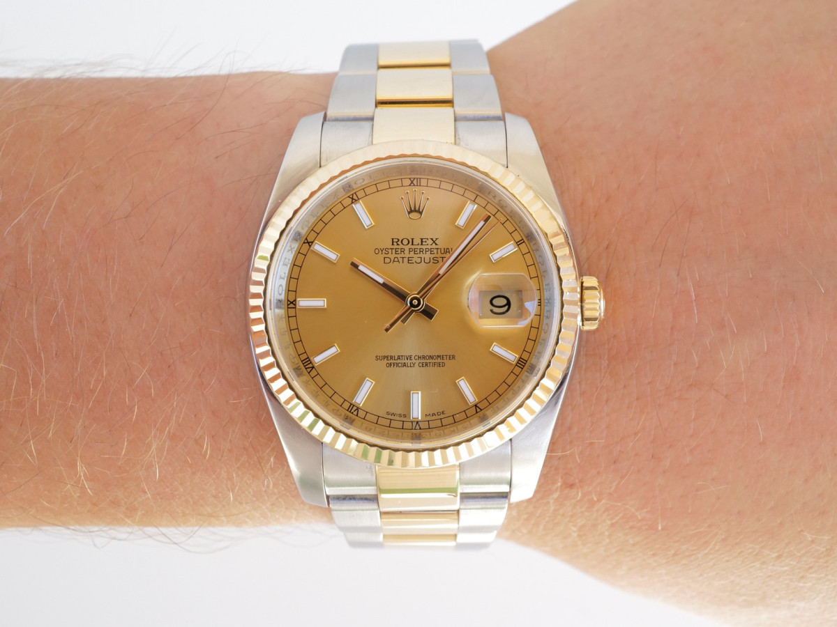 Швейцарские часы Rolex Datejust 36 Oyster Steel Gold Champagne Dial