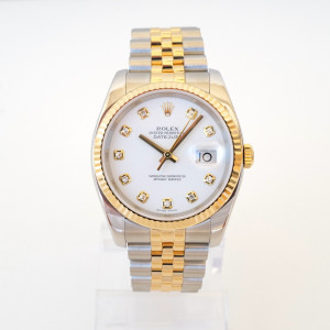 Швейцарський годинник Rolex Datejust 36 Jubilee Steel 18K Yellow Gold White Diamond Dial