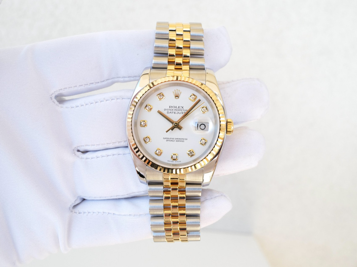 Швейцарський годинник Rolex Datejust 36 Jubilee Steel 18K Yellow Gold White Diamond Dial