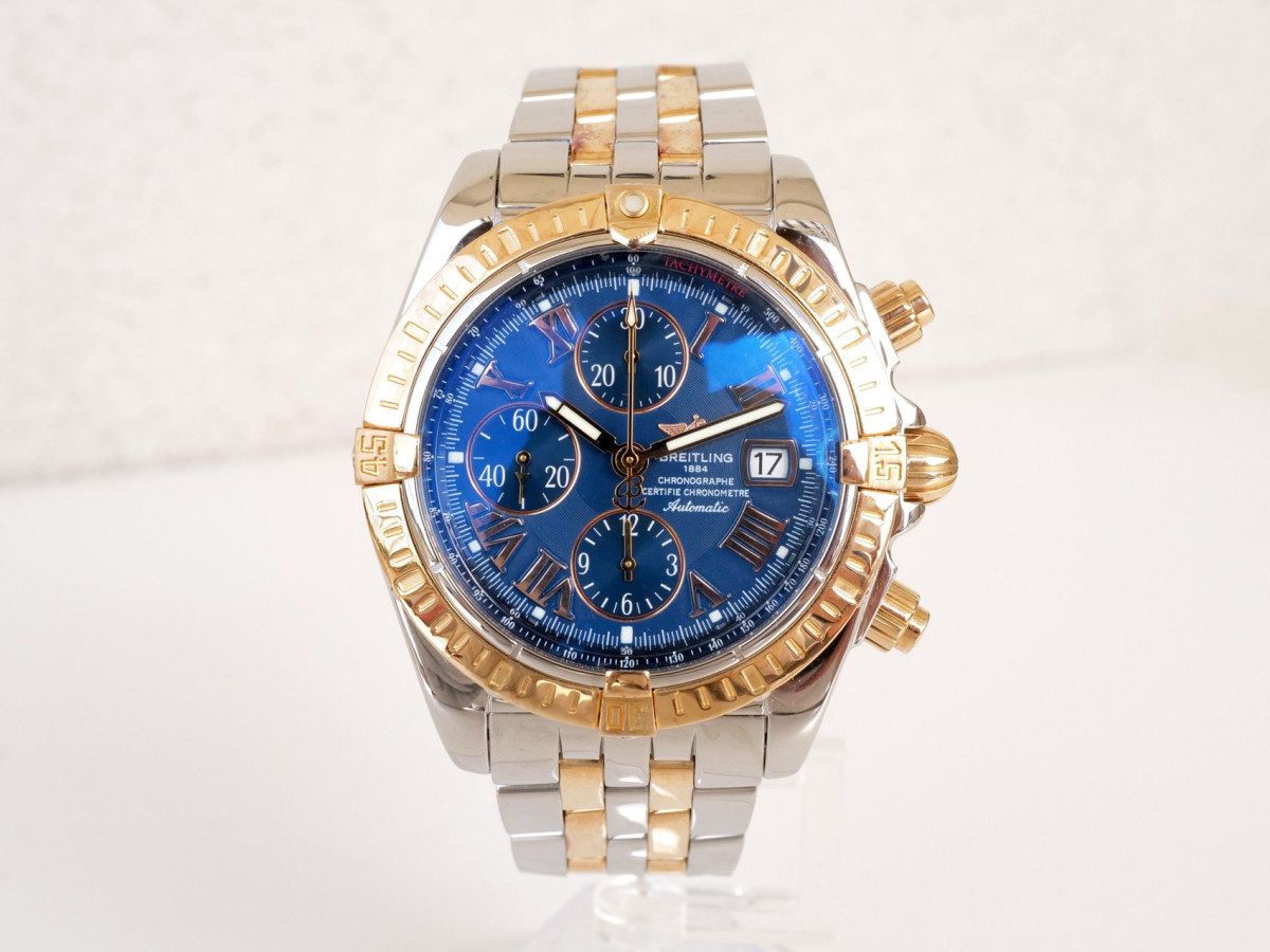 Swiss watch Breitling Chronomat Evolution Gold Steel Blue Roman Dial 44