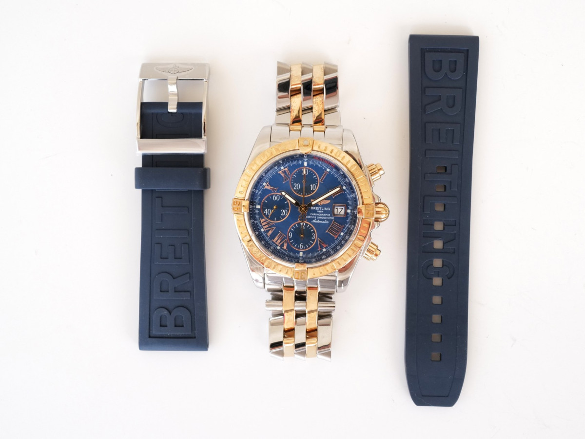 Swiss watch Breitling Chronomat Evolution Gold Steel Blue Roman Dial 44