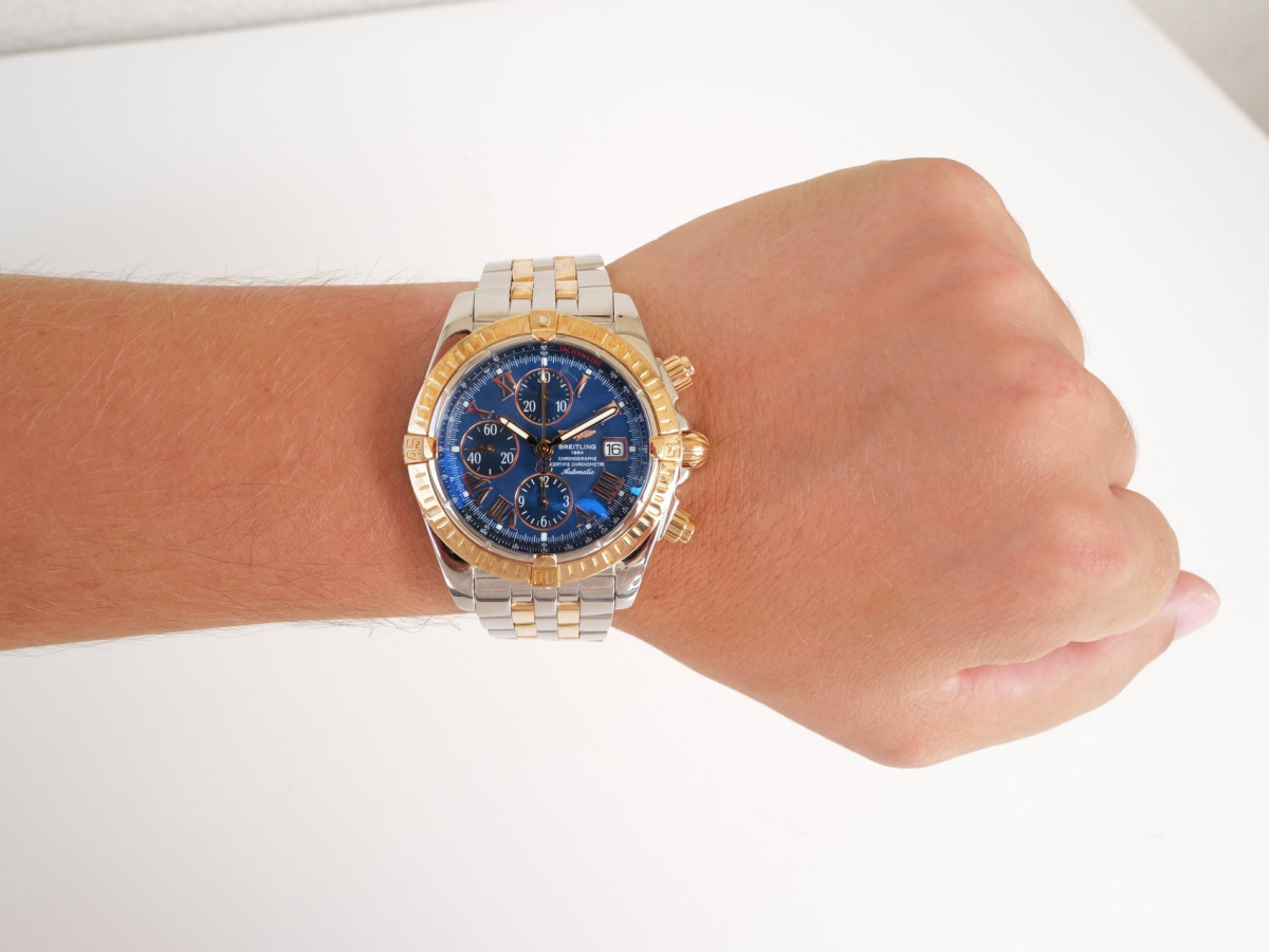 Swiss watch Breitling Chronomat Evolution Gold Steel Blue Roman Dial 44
