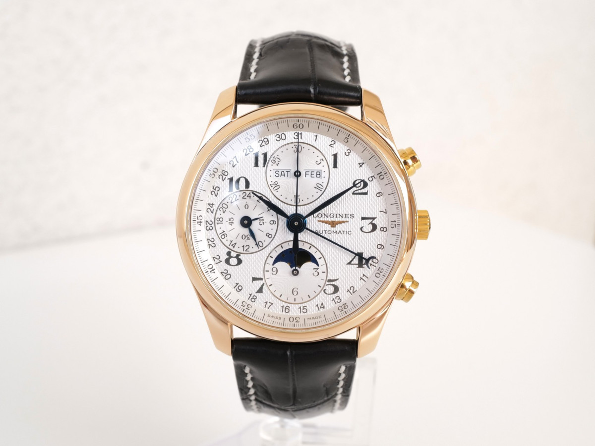 Швейцарський годинник Longines Master Collection GMT Moonphase Automatic Chronograph 18K Rose Gold 40