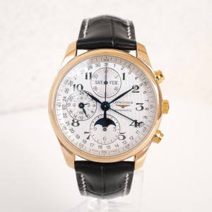 Швейцарський годинник Longines Master Collection GMT Moonphase Automatic Chronograph 18K Rose Gold 40