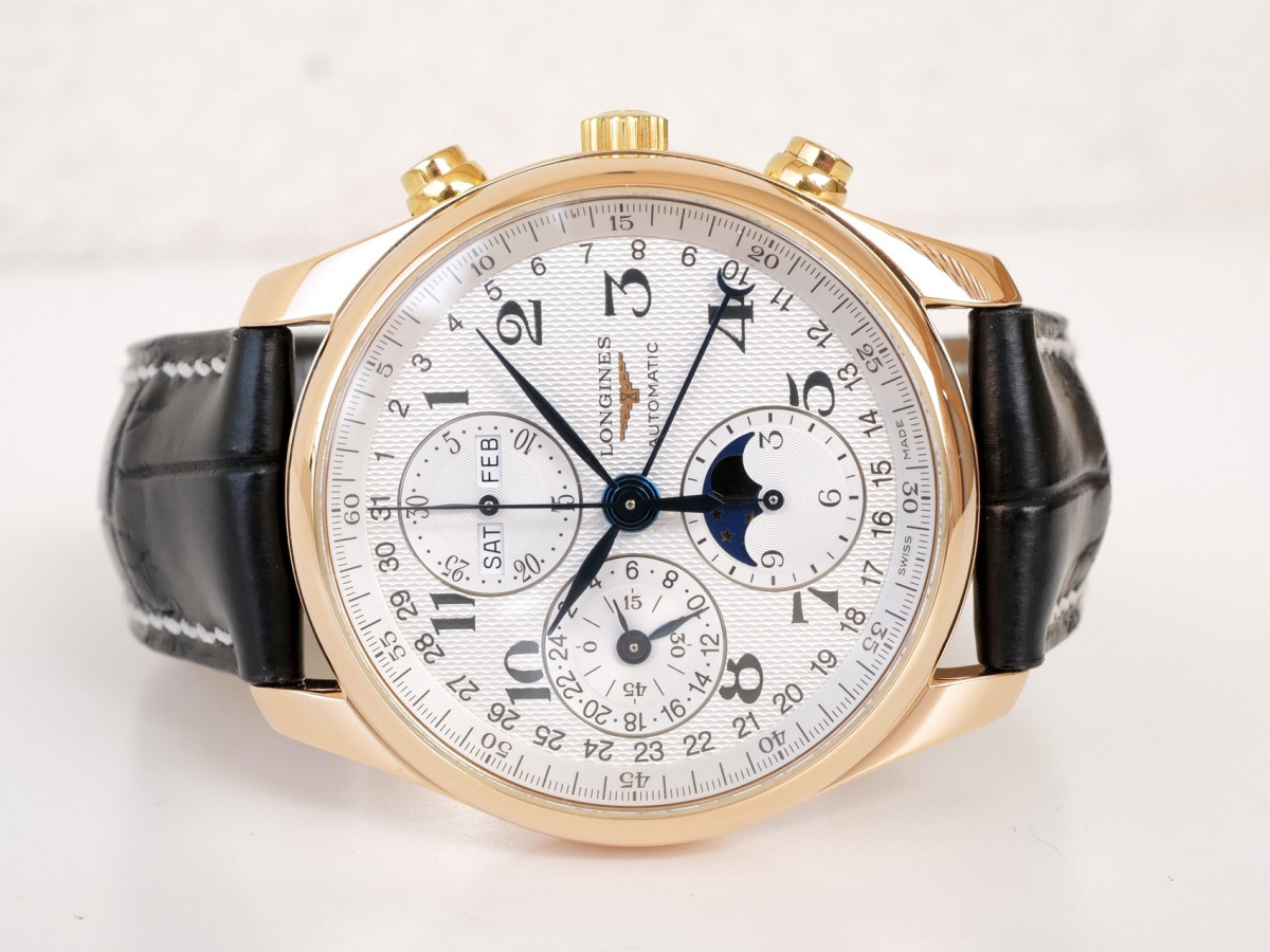 Швейцарський годинник Longines Master Collection GMT Moonphase Automatic Chronograph 18K Rose Gold 40