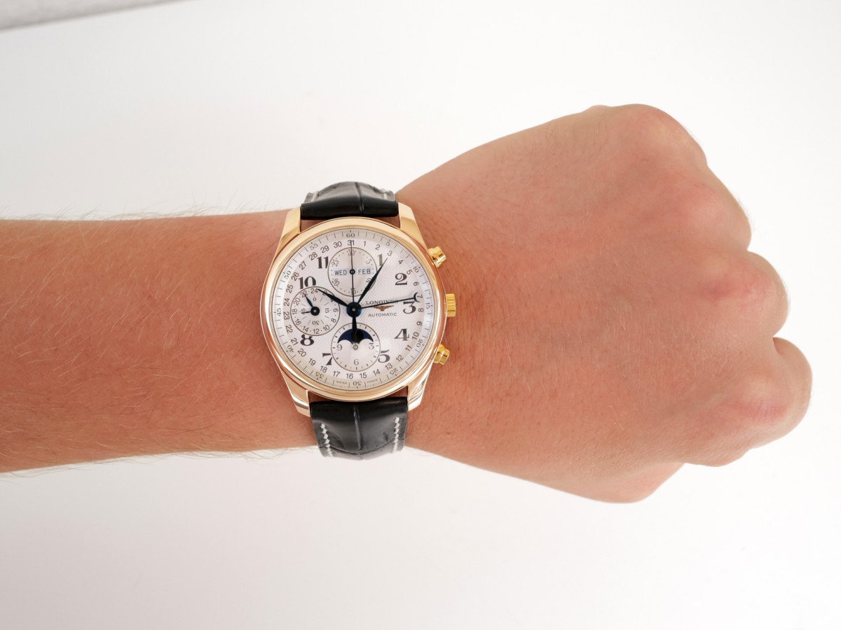 Швейцарський годинник Longines Master Collection GMT Moonphase Automatic Chronograph 18K Rose Gold 40