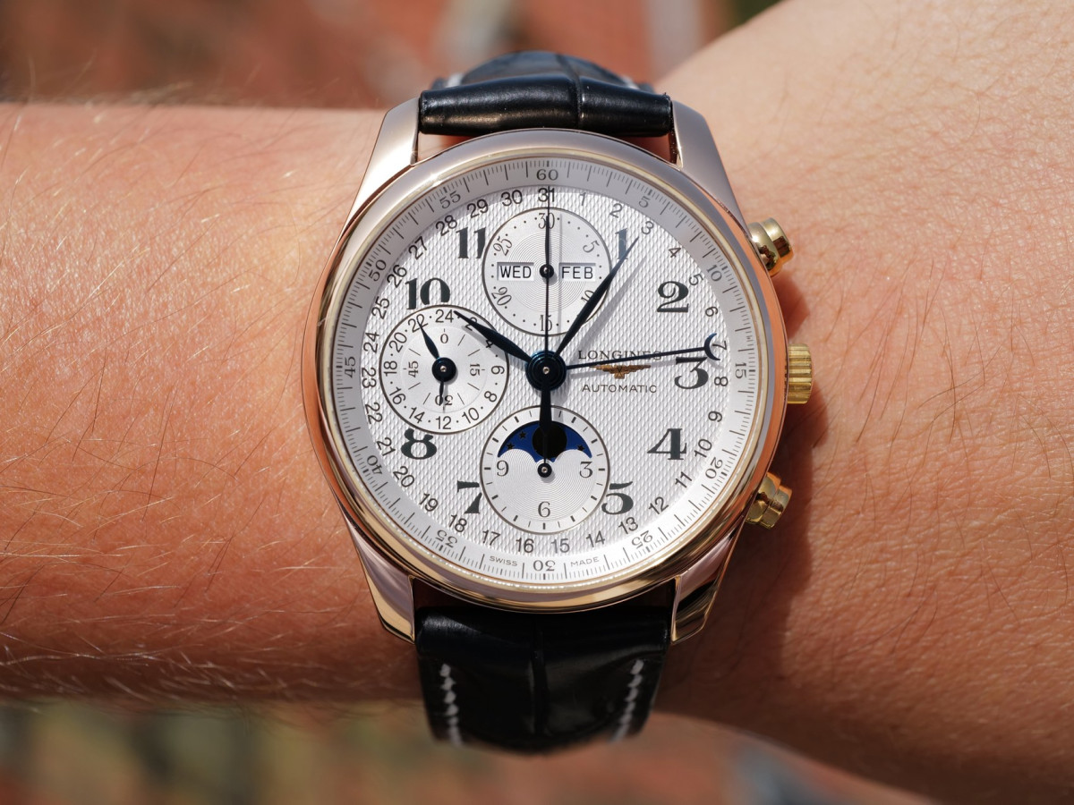 Швейцарський годинник Longines Master Collection GMT Moonphase Automatic Chronograph 18K Rose Gold 40