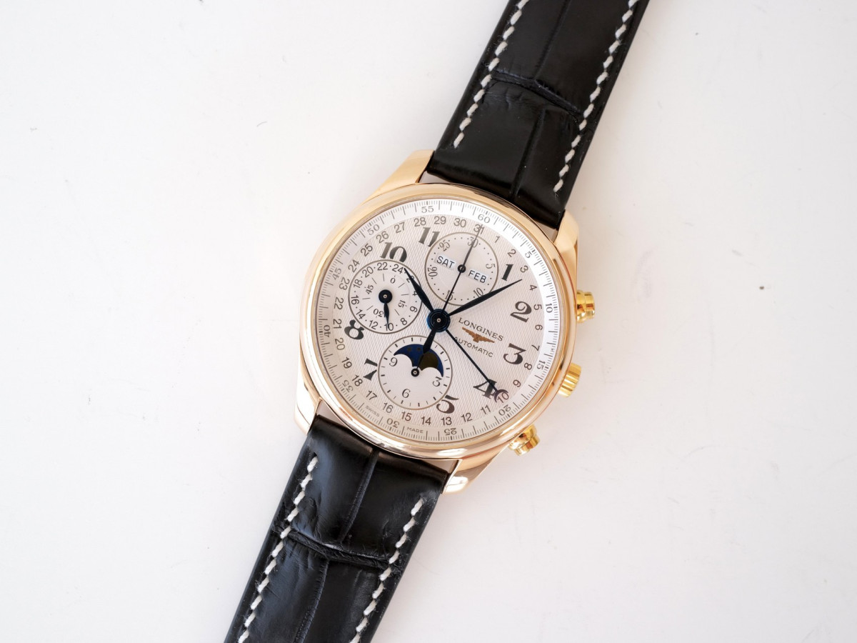 Швейцарський годинник Longines Master Collection GMT Moonphase Automatic Chronograph 18K Rose Gold 40
