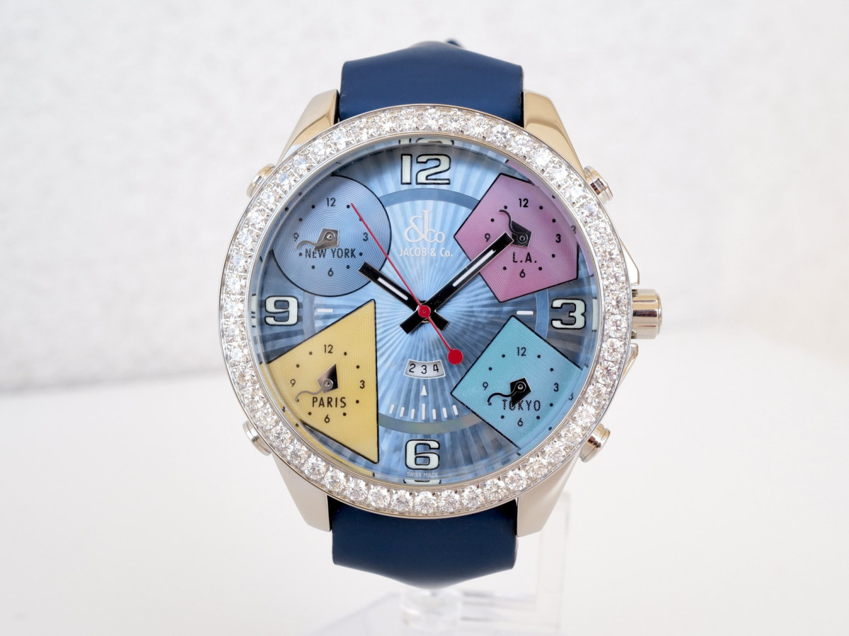 Швейцарський годинник Jacob & Co Five Time Zone 3.25ct Diamonds 47