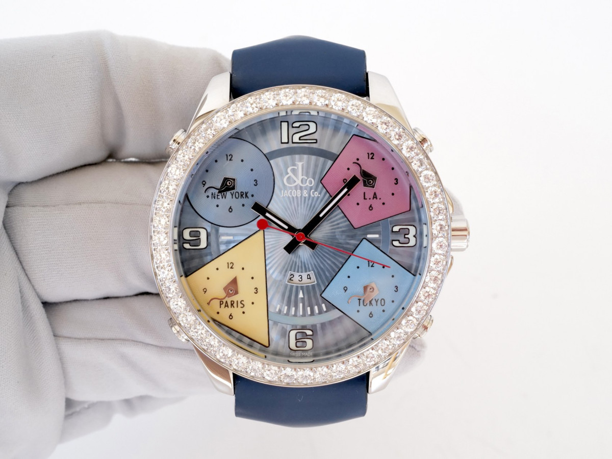 Швейцарський годинник Jacob & Co Five Time Zone 3.25ct Diamonds 47