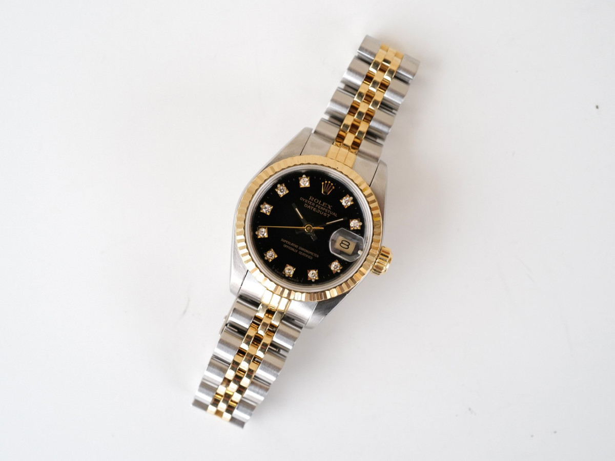 Швейцарський годинник Rolex Lady-Datejust 26 Jubilee Yellow Gold Steel Black Diamond Dial