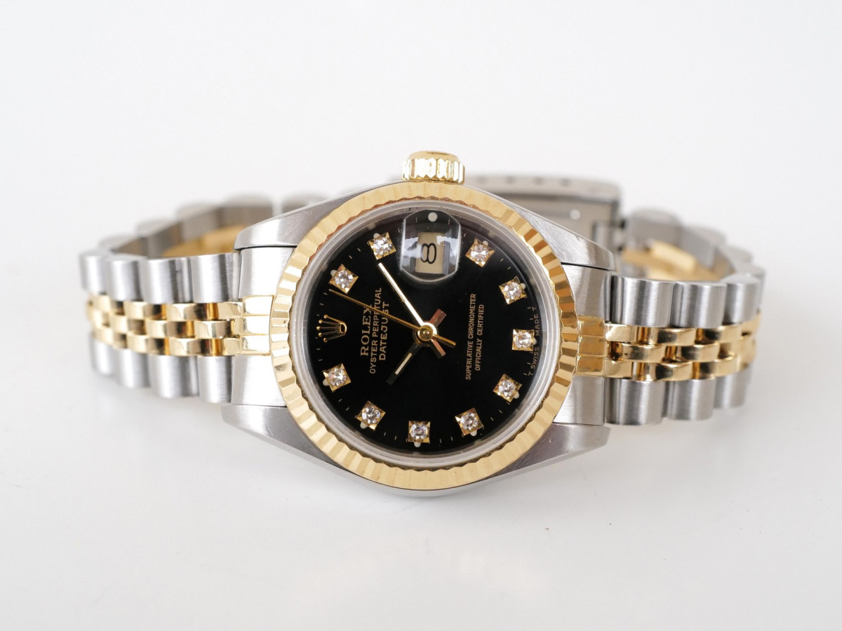 Швейцарський годинник Rolex Lady-Datejust 26 Jubilee Yellow Gold Steel Black Diamond Dial
