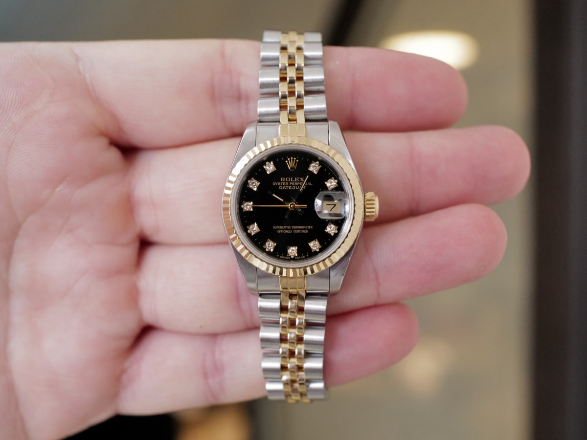 Швейцарський годинник Rolex Lady-Datejust 26 Jubilee Yellow Gold Steel Black Diamond Dial