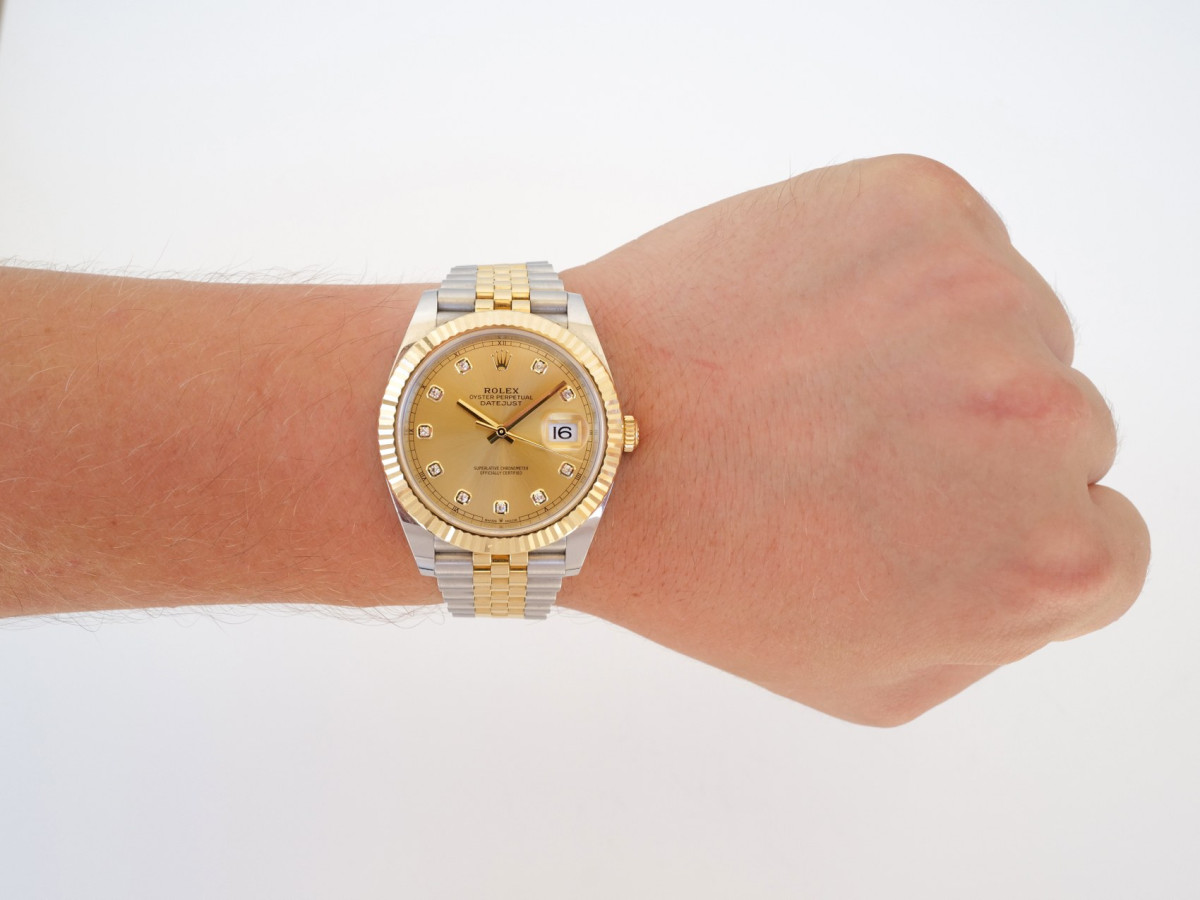 Швейцарський годинник Rolex Datejust 41 Jubilee Steel 18K Yellow Gold Champagne Diamond Dial (2022)