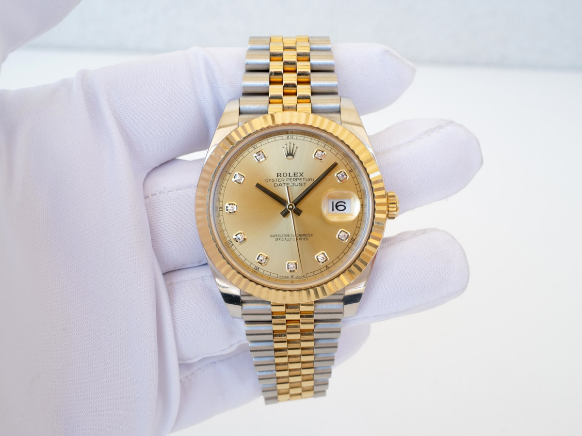Швейцарський годинник Rolex Datejust 41 Jubilee Steel 18K Yellow Gold Champagne Diamond Dial (2022)