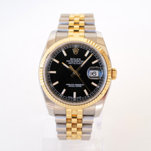 Швейцарський годинник Rolex Datejust 36 Jubilee Steel 18K Yellow Gold Black Dial Roulette Date