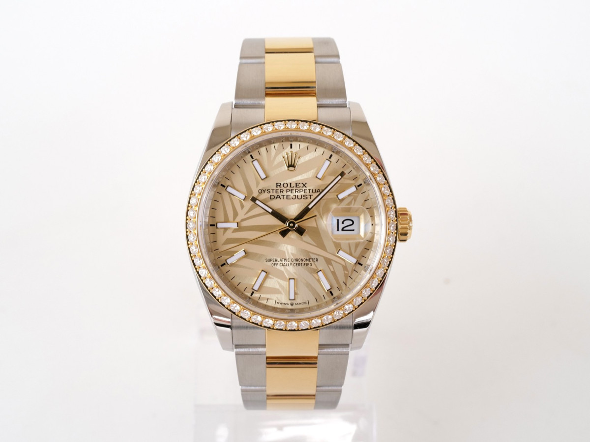 Швейцарський годинник Rolex Datejust 36 Oyster Steel Yellow Gold Diamond Bezel Palm Dial