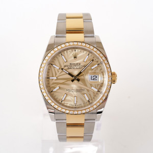 Швейцарський годинник Rolex Datejust 36 Oyster Steel Yellow Gold Diamond Bezel Palm Dial