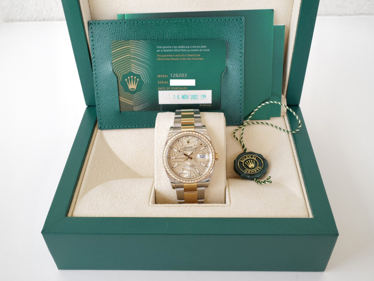 Швейцарський годинник Rolex Datejust 36 Oyster Steel Yellow Gold Diamond Bezel Palm Dial