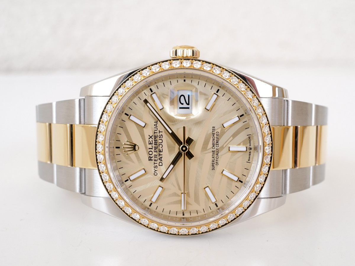 Швейцарський годинник Rolex Datejust 36 Oyster Steel Yellow Gold Diamond Bezel Palm Dial