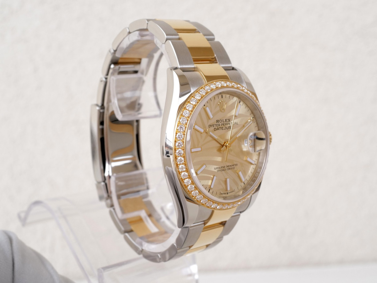 Швейцарський годинник Rolex Datejust 36 Oyster Steel Yellow Gold Diamond Bezel Palm Dial