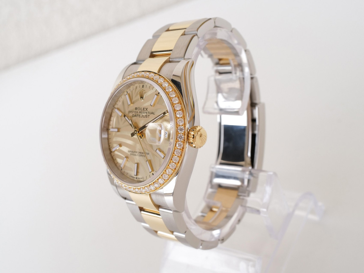 Швейцарський годинник Rolex Datejust 36 Oyster Steel Yellow Gold Diamond Bezel Palm Dial