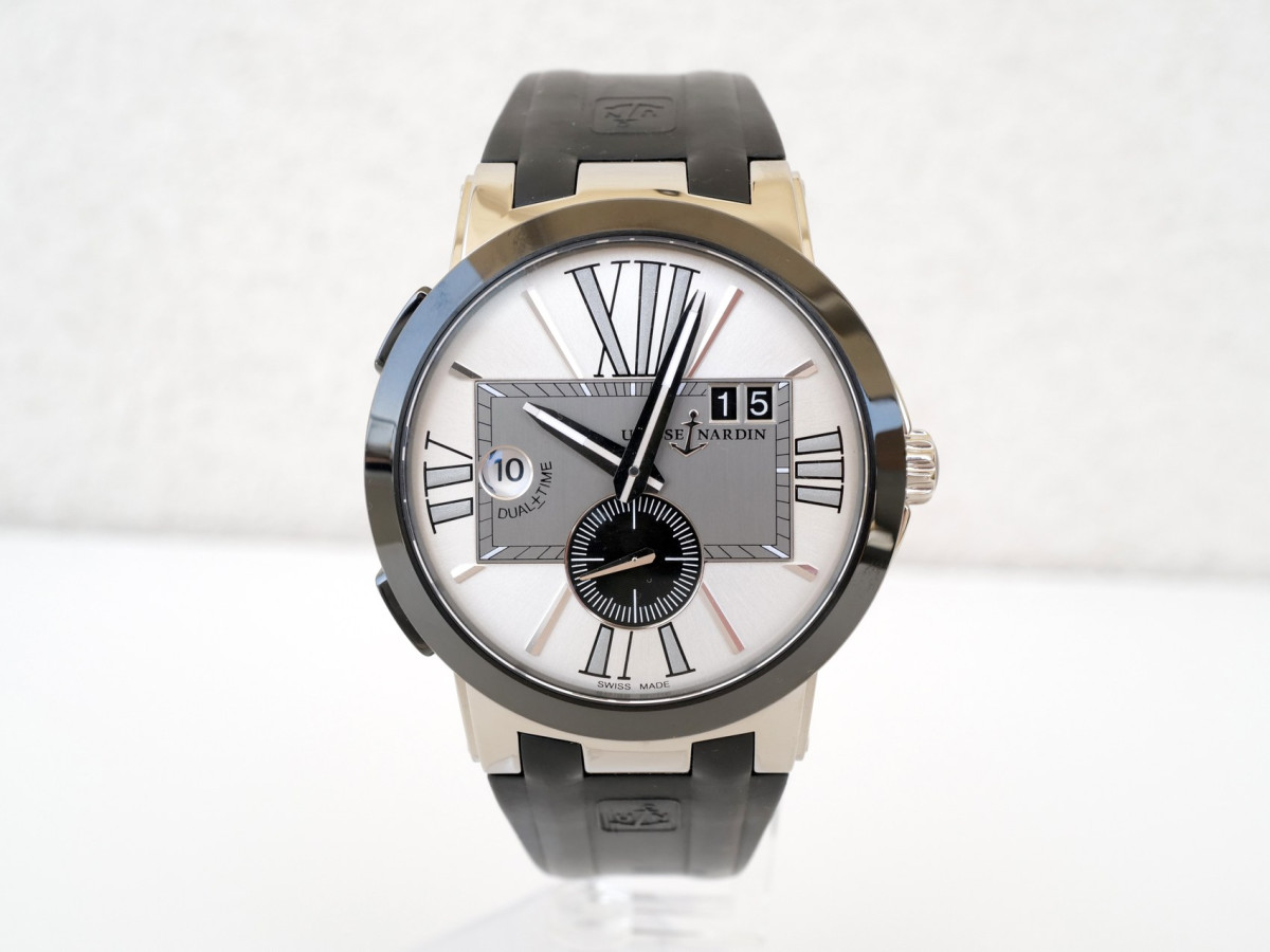 Швейцарський годинник Ulysse Nardin Executive Dual Time Black Rubber Strap Silver Dial 43