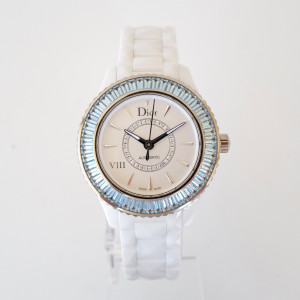 Швейцарський годинник Dior VIII Baguette Aigues-Marines Automatic Ceramic 18K White Gold 33