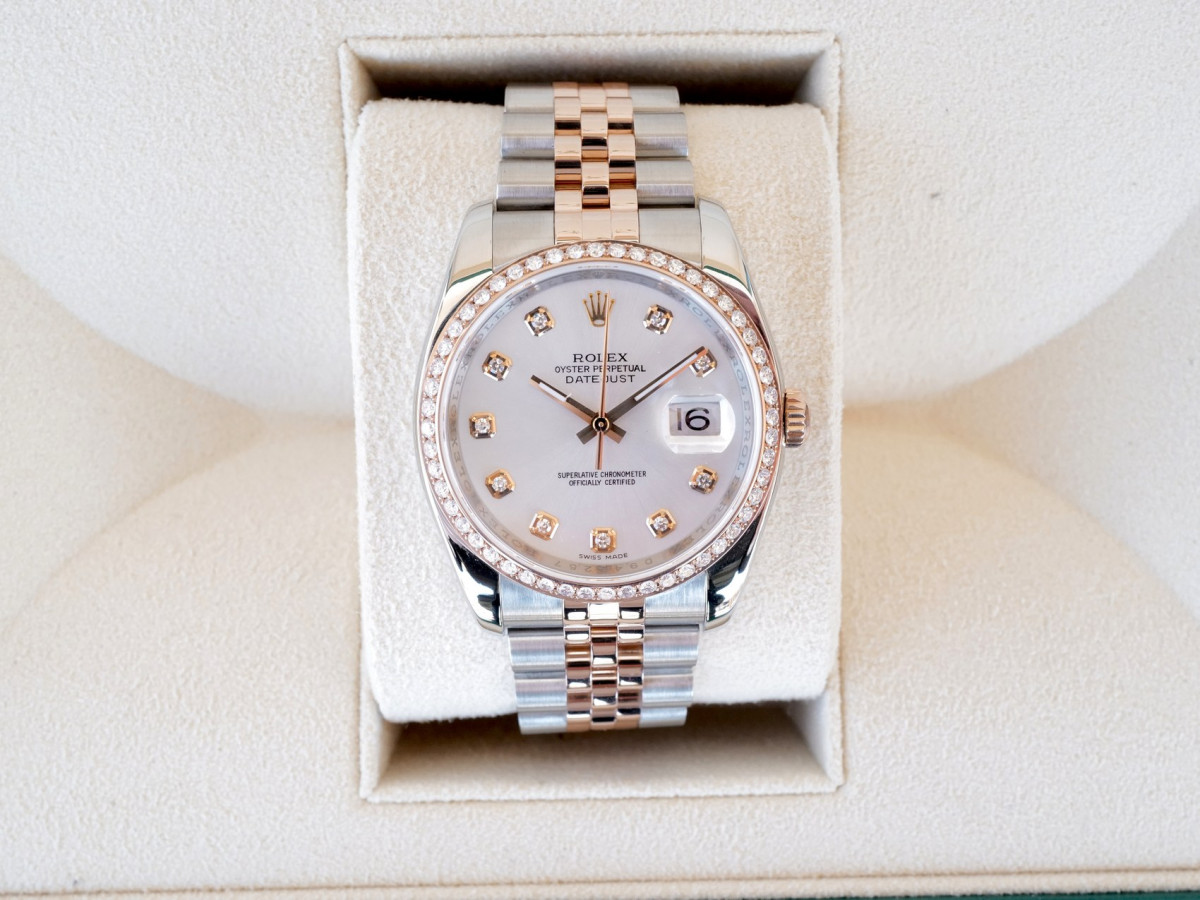 Швейцарський годинник Rolex Datejust 36mm Jubilee Steel and Everose Gold Silver Diamond Dial