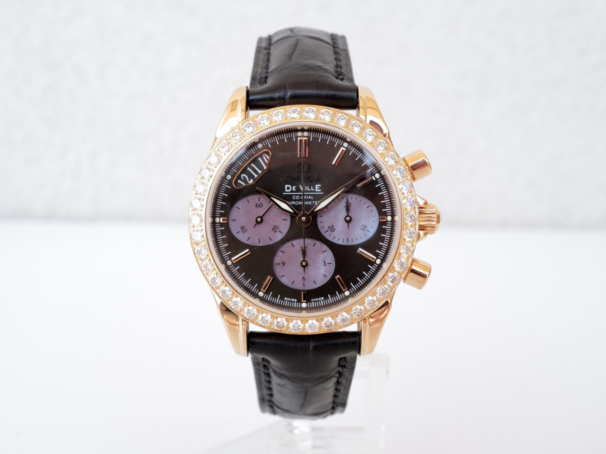 Швейцарские часы Omega De Ville Co-Axial Chronograph 18K Rose Gold Diamonds Brown MOP Dial 35