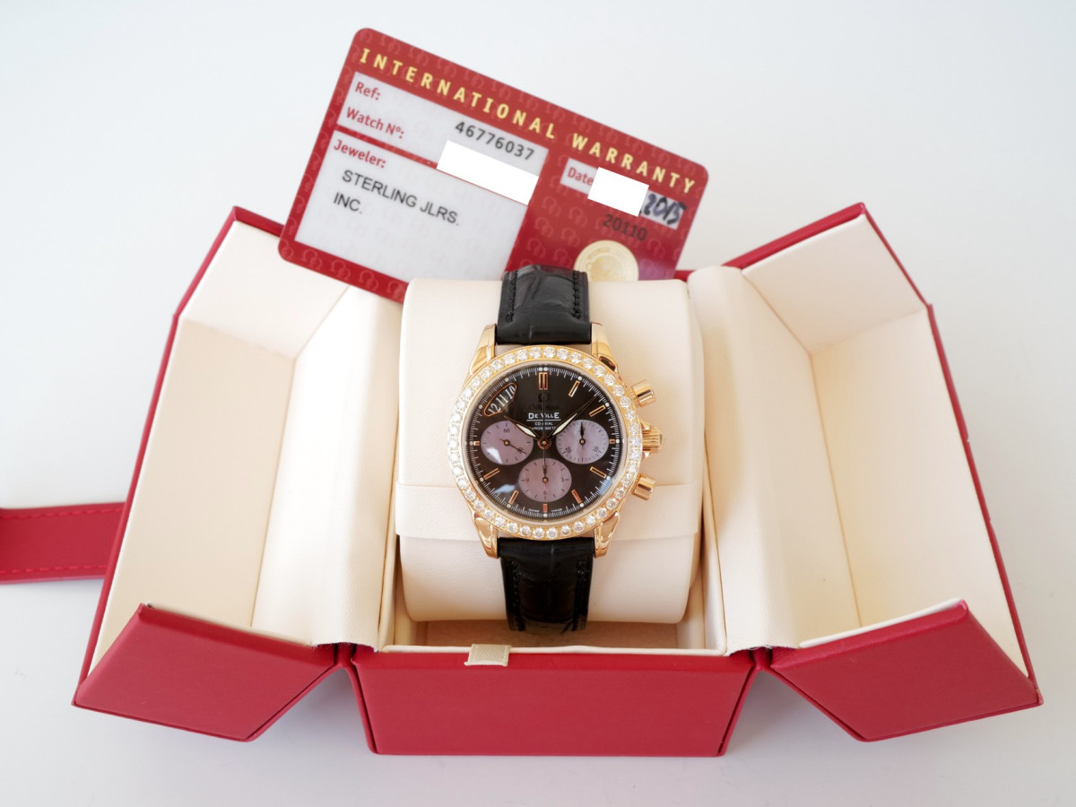 Швейцарские часы Omega De Ville Co-Axial Chronograph 18K Rose Gold Diamonds Brown MOP Dial 35