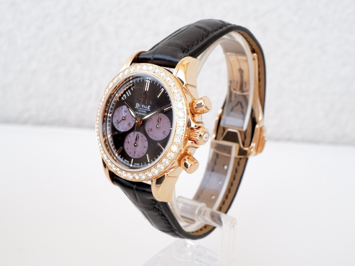 Швейцарские часы Omega De Ville Co-Axial Chronograph 18K Rose Gold Diamonds Brown MOP Dial 35