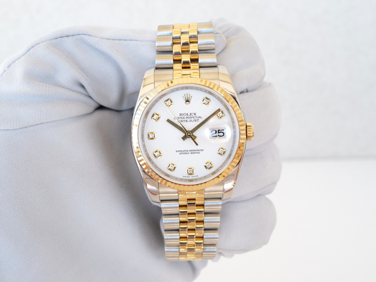 Швейцарський годинник Rolex Datejust 36 Jubilee Steel 18K Yellow Gold White Diamond Dial