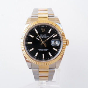 Швейцарський годинник Rolex Datejust 41 Oyster Steel 18K Yellow Gold Black Dial