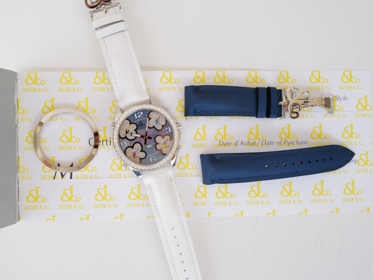 Швейцарские часы Jacob & Co. Five Time Zone Blue MOP Dial 5ct Diamond Bezel 47